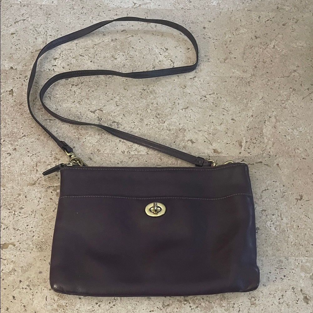 Elegant Coach Dark Plum Leather Cross-Body Bag